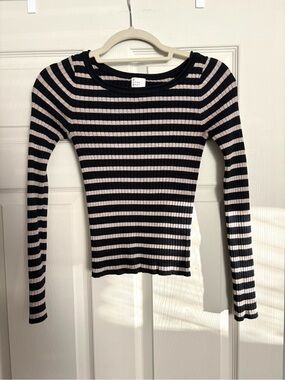 A New Day Black and Tan Striped Ribbed Long Sleeve Top